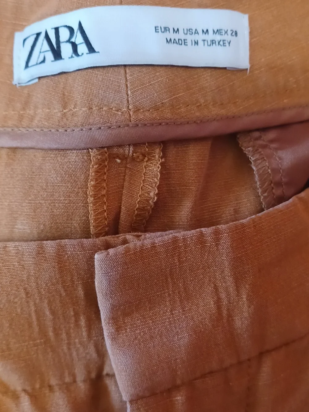 Zara Linen Blend Camel High-Waisted Pleated Front Tapered Trousers Women's M